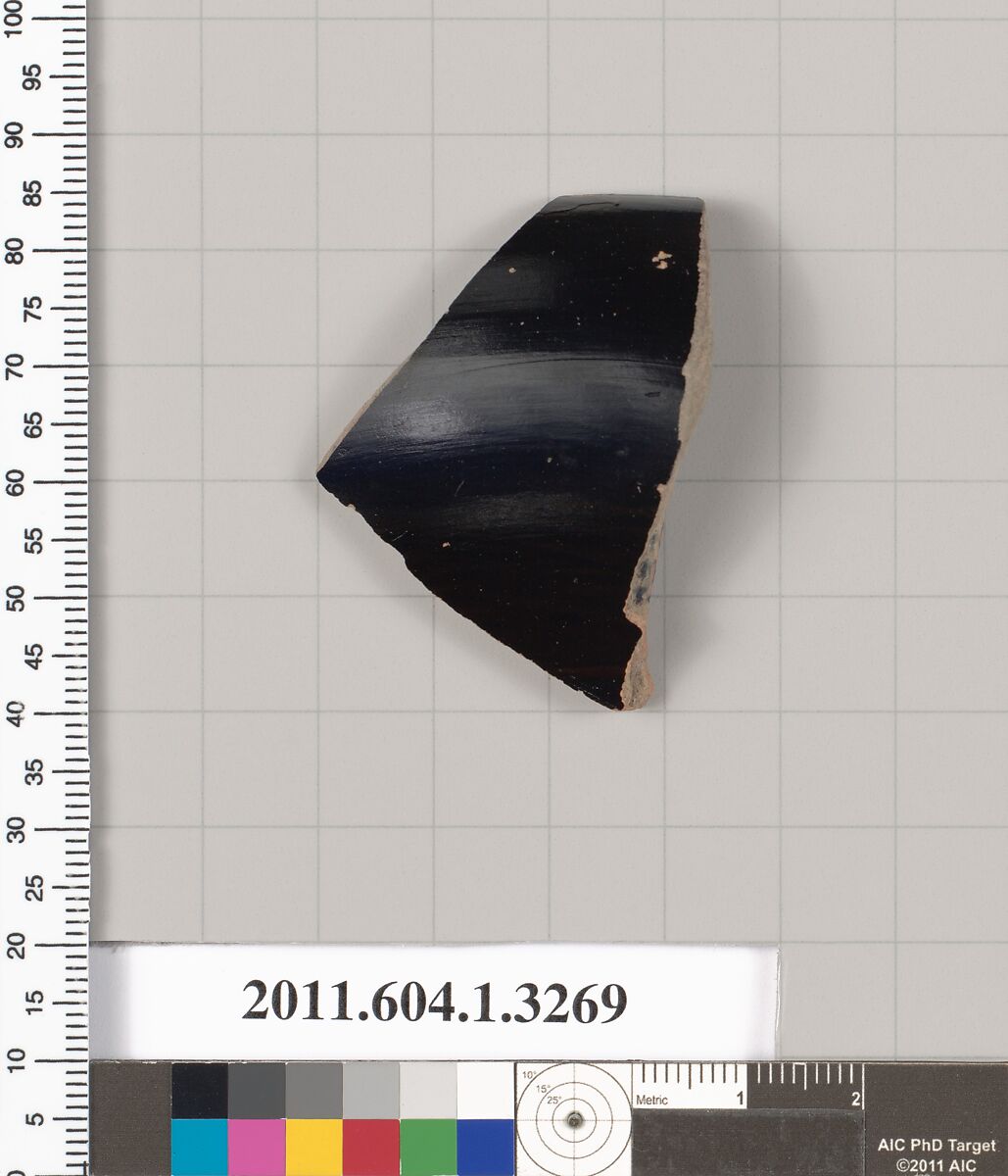 Terracotta fragment of a kylix (drinking cup), Terracotta, Greek, Attic