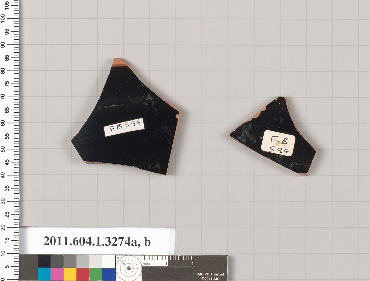Terracotta fragments of kylikes (drinking cups), Terracotta, Greek, Attic