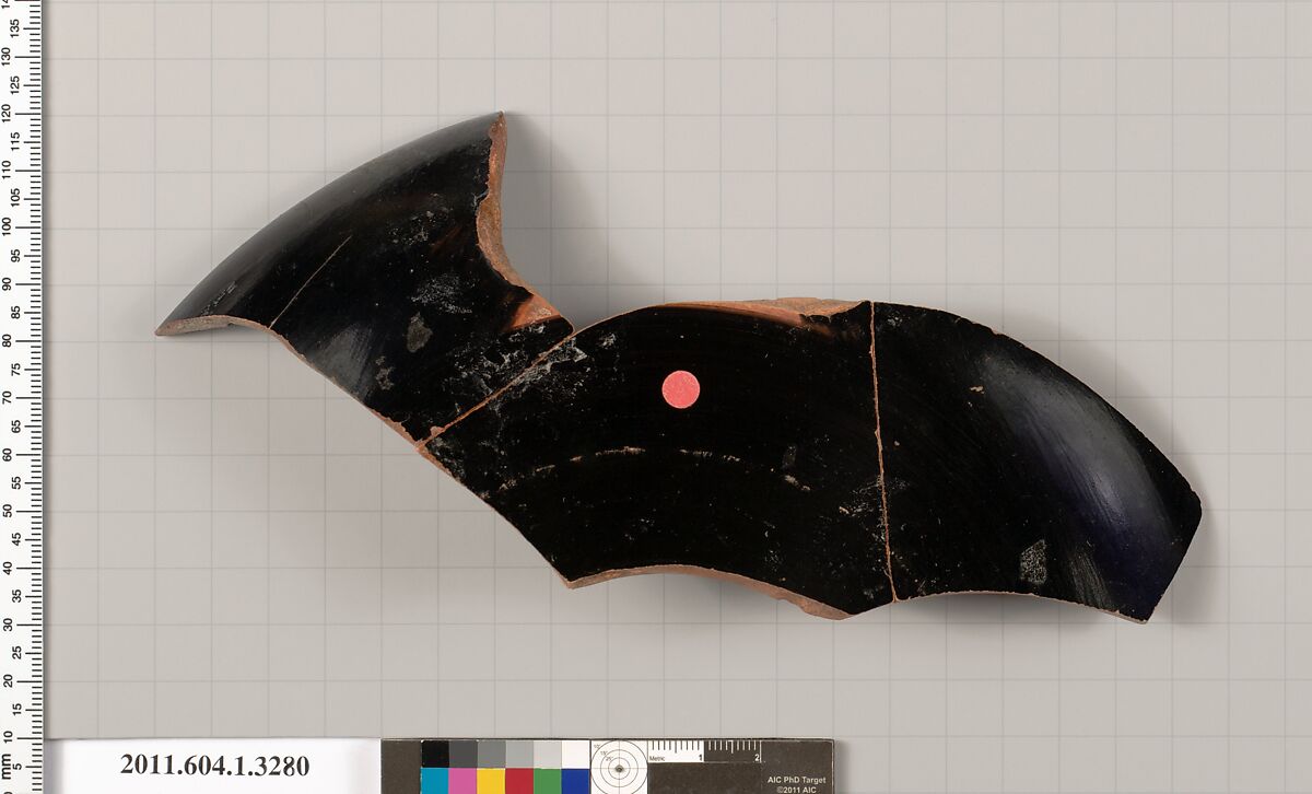 Terracotta fragment of a kylix (drinking cup), Terracotta, Greek, Attic