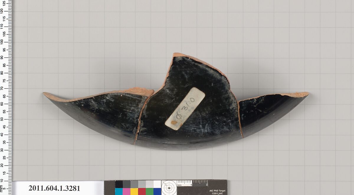 Terracotta fragment of a kylix (drinking cup), Terracotta, Greek, Attic