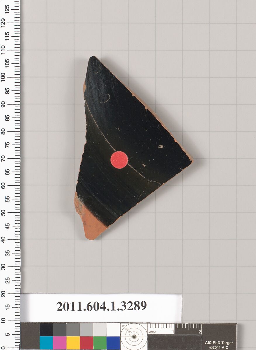 Terracotta fragment of a kylix (drinking cup), Terracotta, Greek, Attic