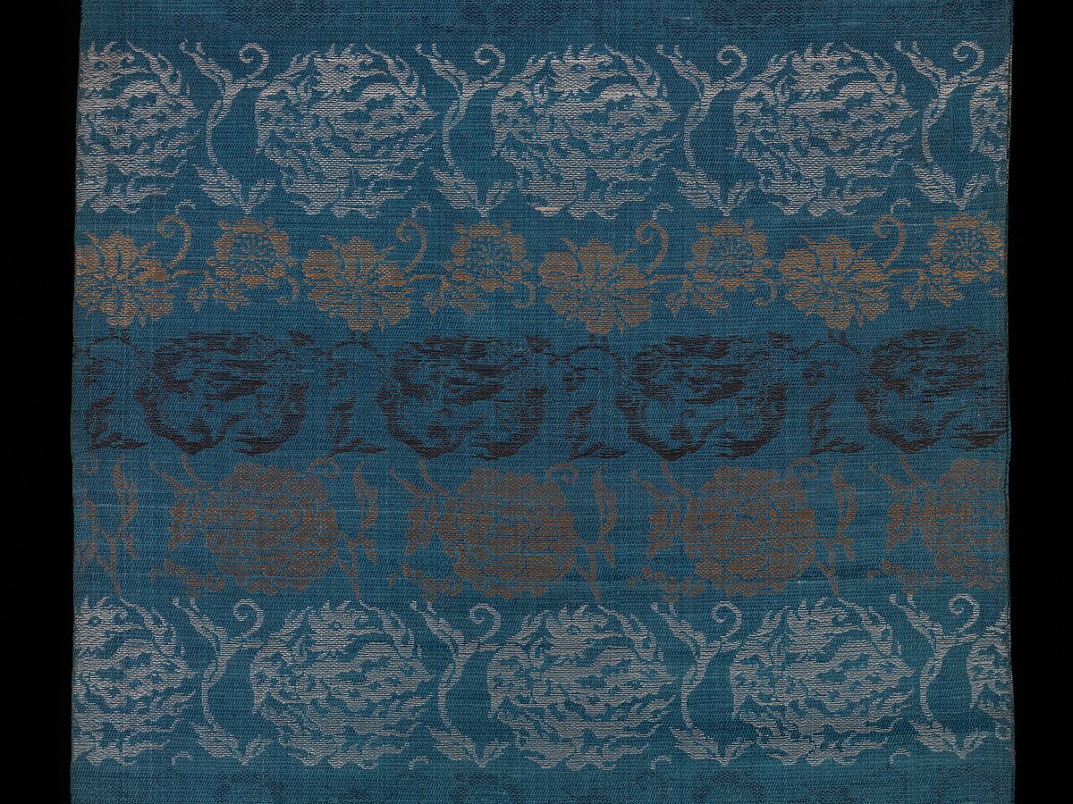 Obi with Floral Roundels and Dragons, Plain compound twill, Japan