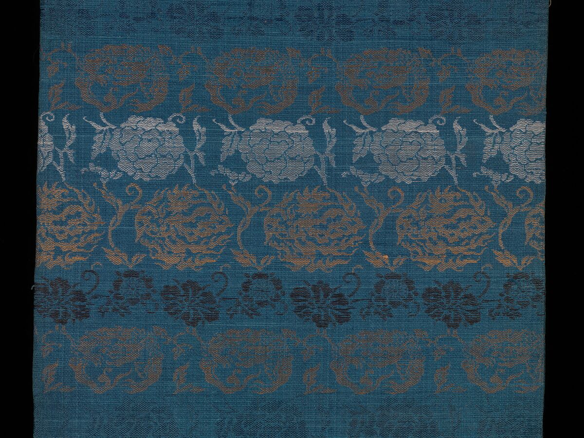 Obi with Floral Roundels and Dragons, Plain compound twill, Japan