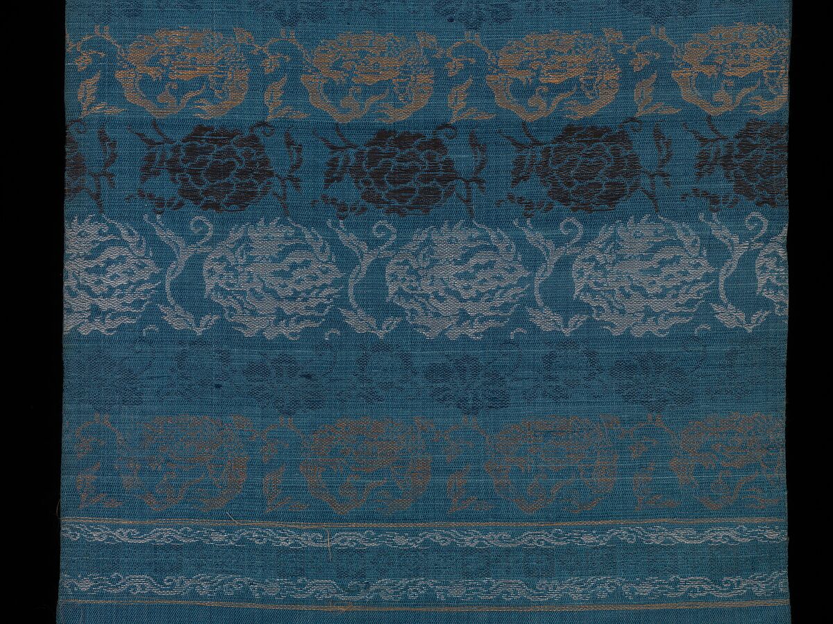Obi with Floral Roundels and Dragons, Plain compound twill, Japan