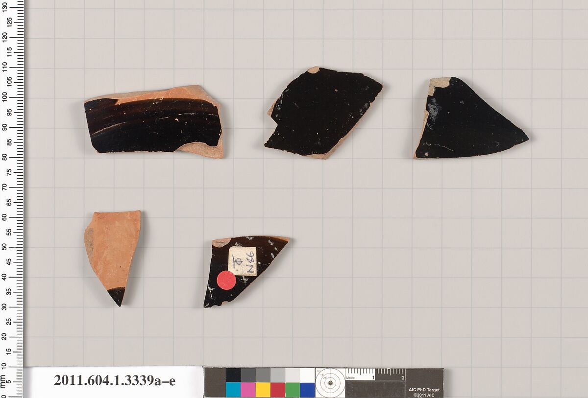 Terracotta fragments of kylikes (drinking cups), Terracotta, Greek, Attic