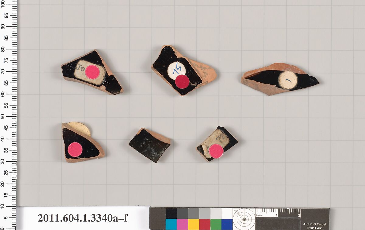 Terracotta fragments of kylikes (drinking cups), Terracotta, Greek, Attic