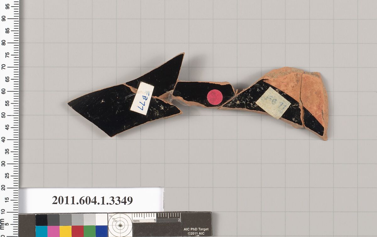 Terracotta fragment of a kylix (drinking cup), Terracotta, Greek, Attic