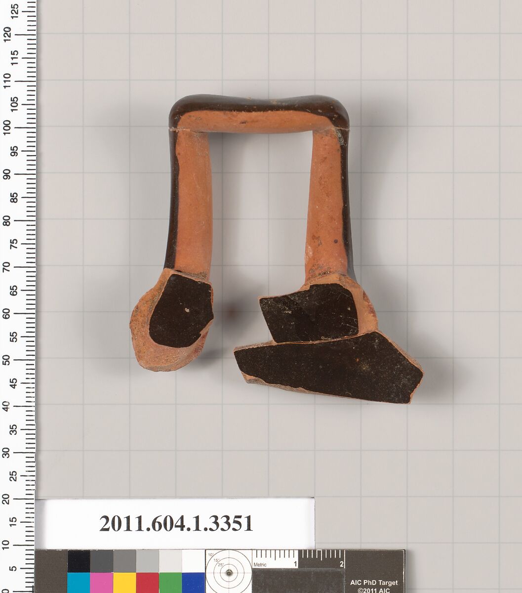 Terracotta fragment of a kylix (drinking cup), Terracotta, Greek, Attic