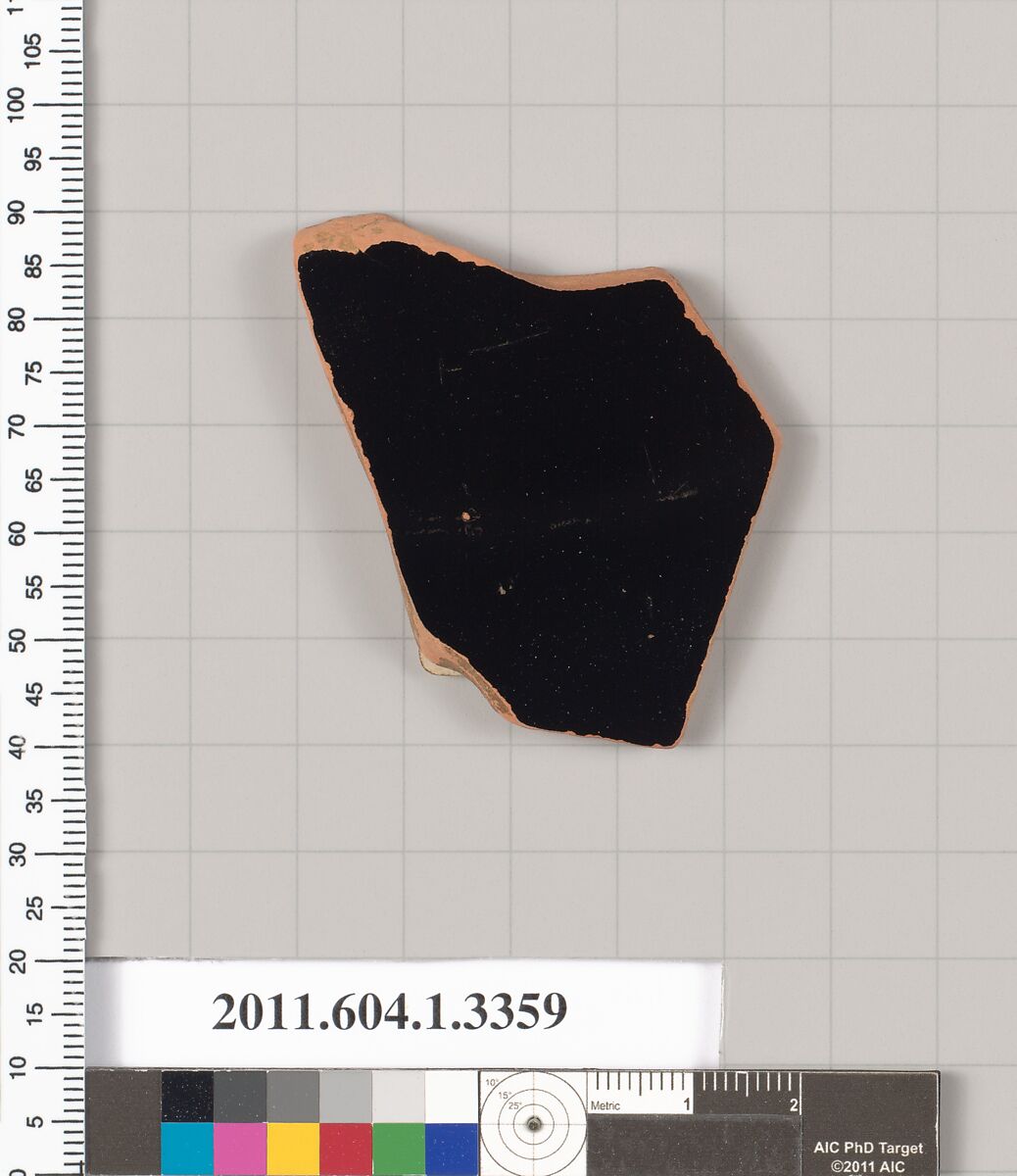 Terracotta fragment of a kylix (drinking cup), Terracotta, Greek, Attic