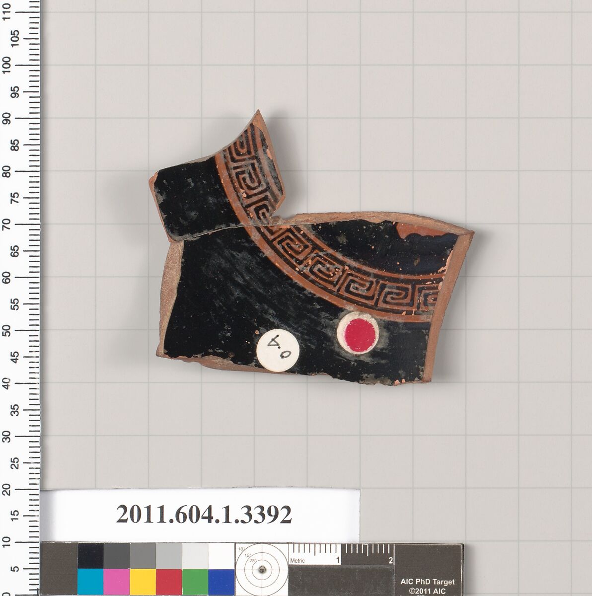 Terracotta fragment of a kylix (drinking cup), Terracotta, Greek, Attic 