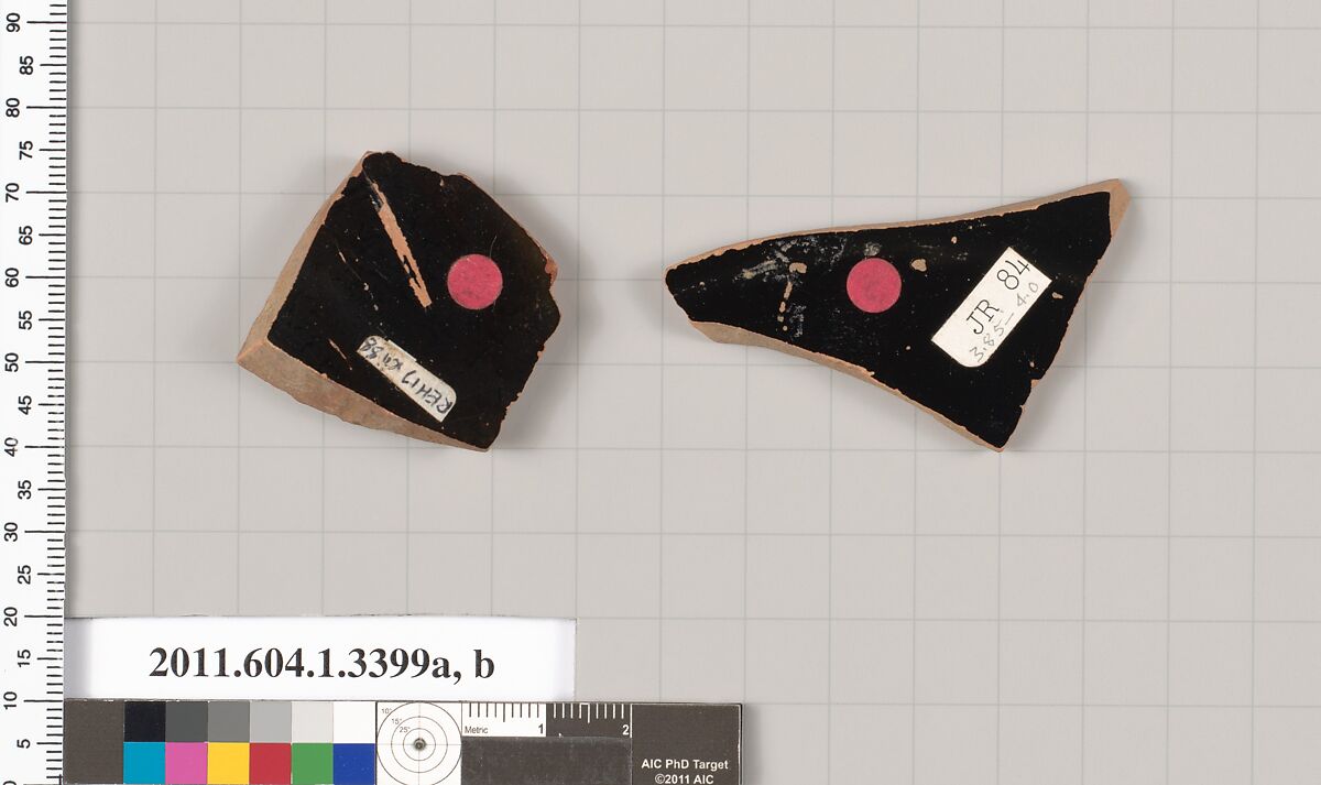 Terracotta fragments of kylikes (drinking cups), Terracotta, Greek, Attic