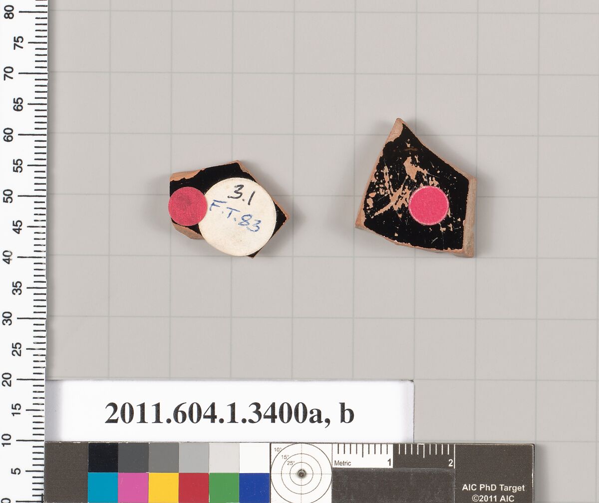 Terracotta fragments of kylikes (drinking cups), Terracotta, Greek, Attic