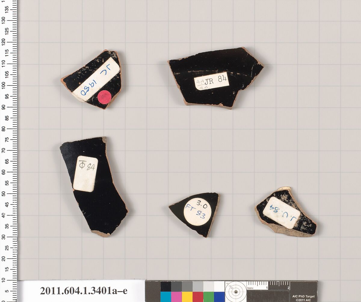 Terracotta fragments of kylikes (drinking cups), Terracotta, Greek, Attic