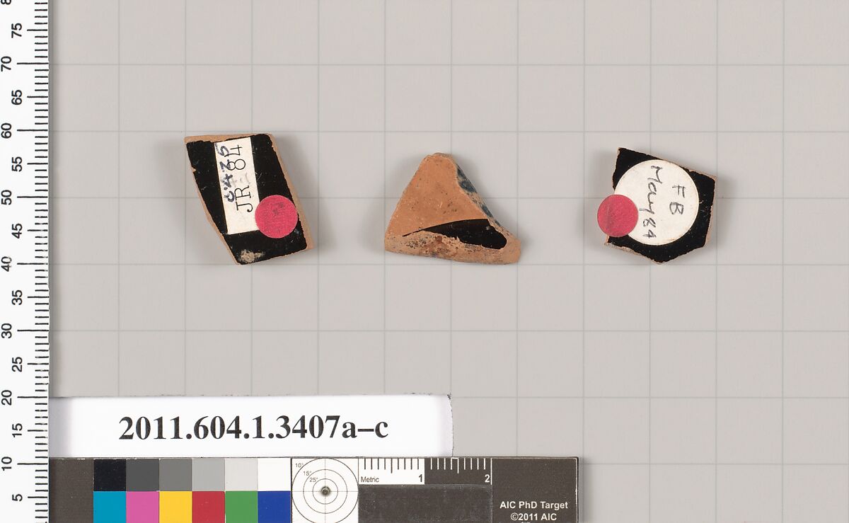 Terracotta fragments of kylikes (drinking cups), Terracotta, Greek, Attic