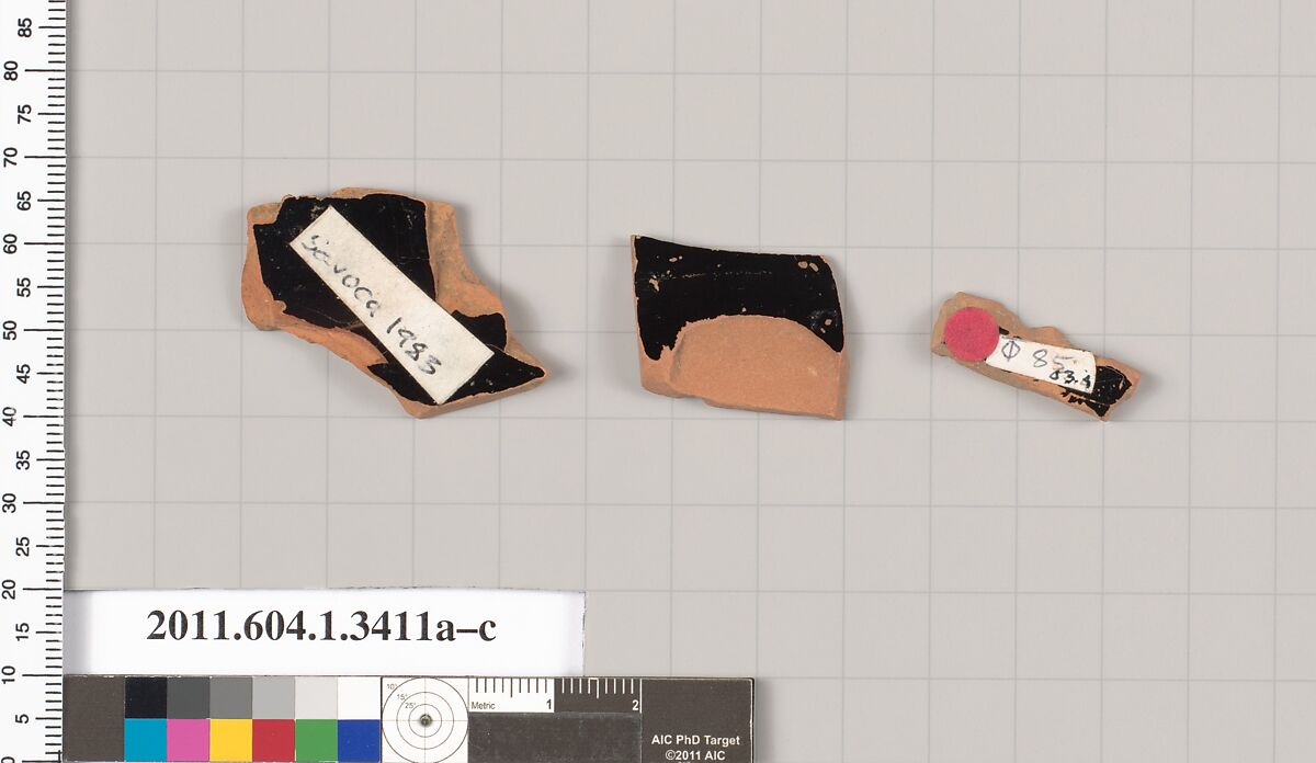 Terracotta fragments of kylikes (drinking cups), Terracotta, Greek, Attic