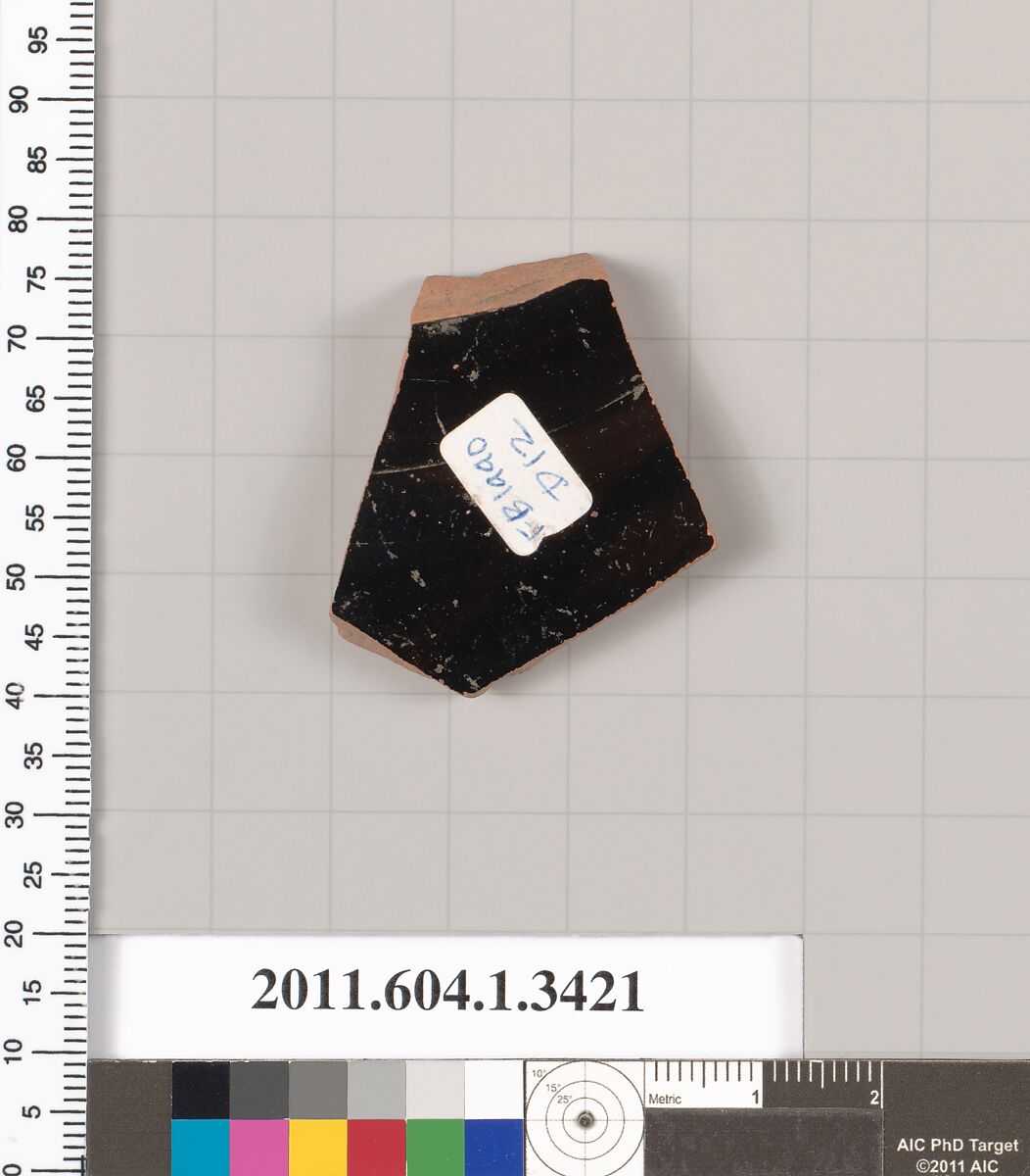 Terracotta fragment of a kylix (drinking cup), Terracotta, Greek, Attic