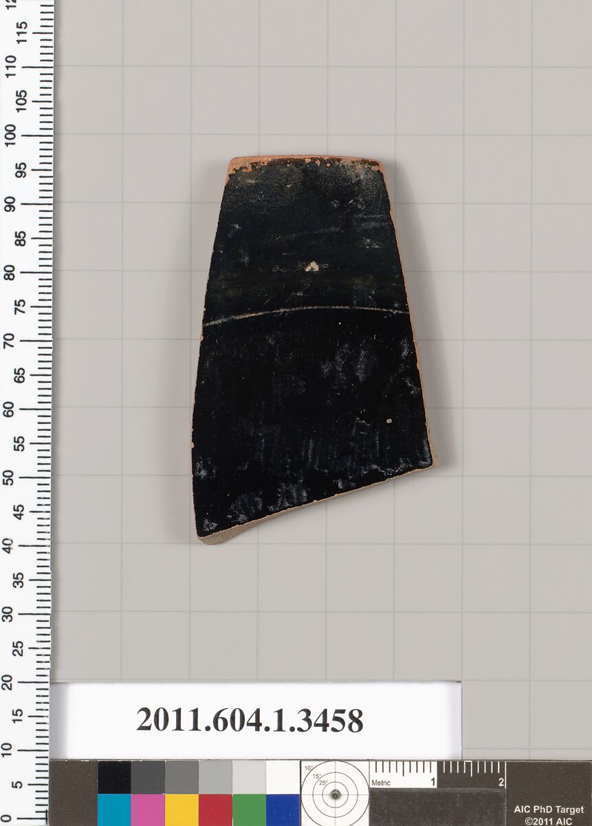 Terracotta fragment of a kylix (drinking cup), Terracotta, Greek, Attic