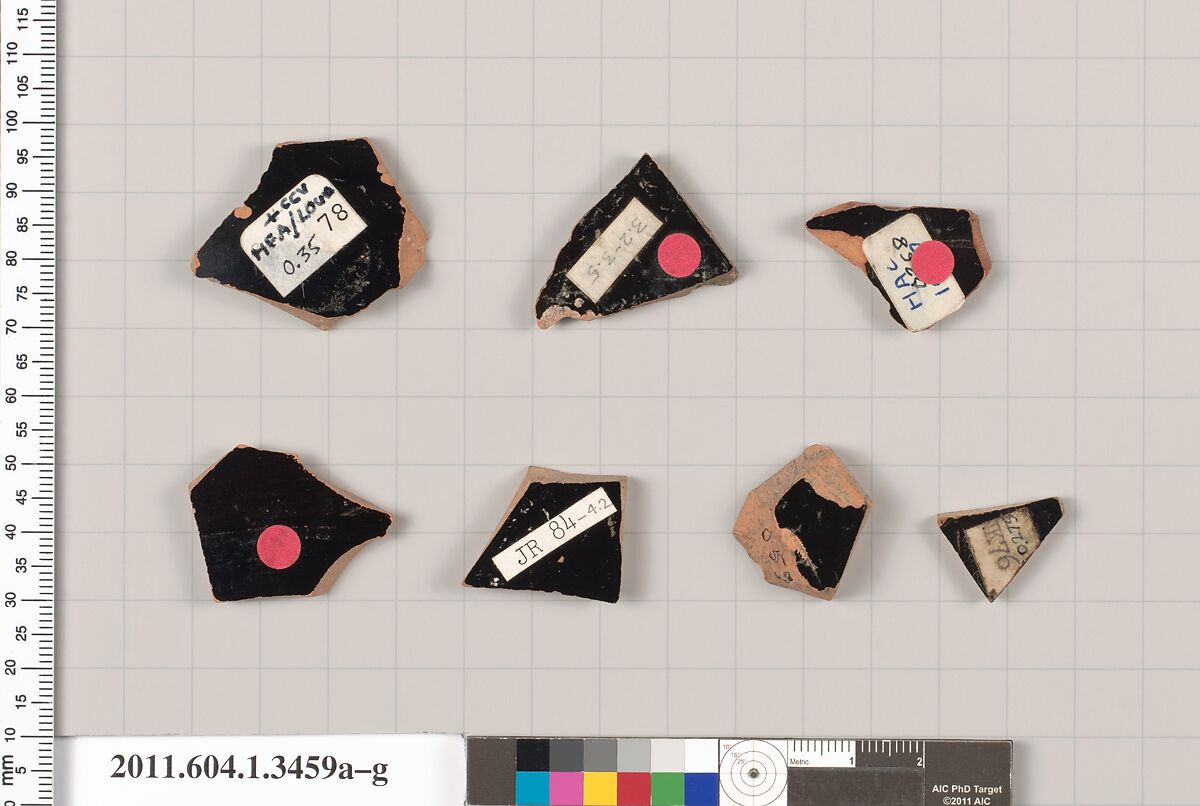 Terracotta fragments of kylikes (drinking cups), Terracotta, Greek, Attic