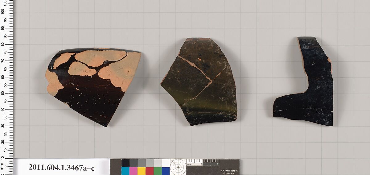 Terracotta rim fragments of kylikes (drinking cups), Terracotta, Greek, Attic