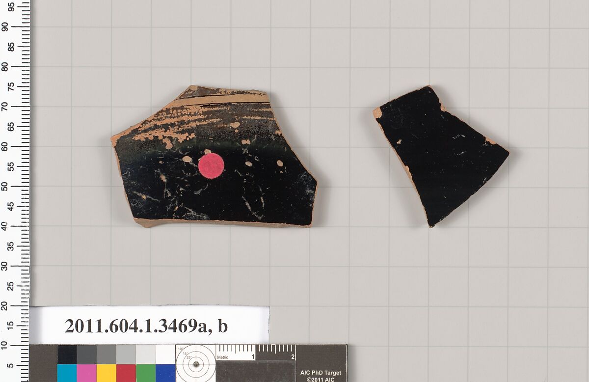 Terracotta fragments of kylikes (drinking cups), Terracotta, Greek, Attic
