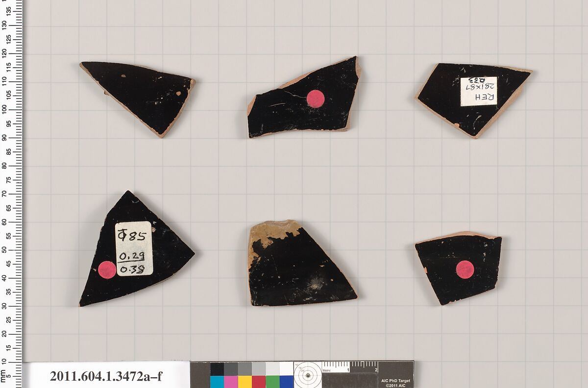 Terracotta fragments of kylikes (drinking cups), Terracotta, Greek, Attic
