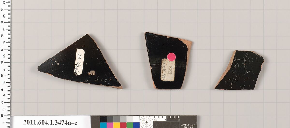 Terracotta fragments of kylikes (drinking cups), Terracotta, Greek, Attic