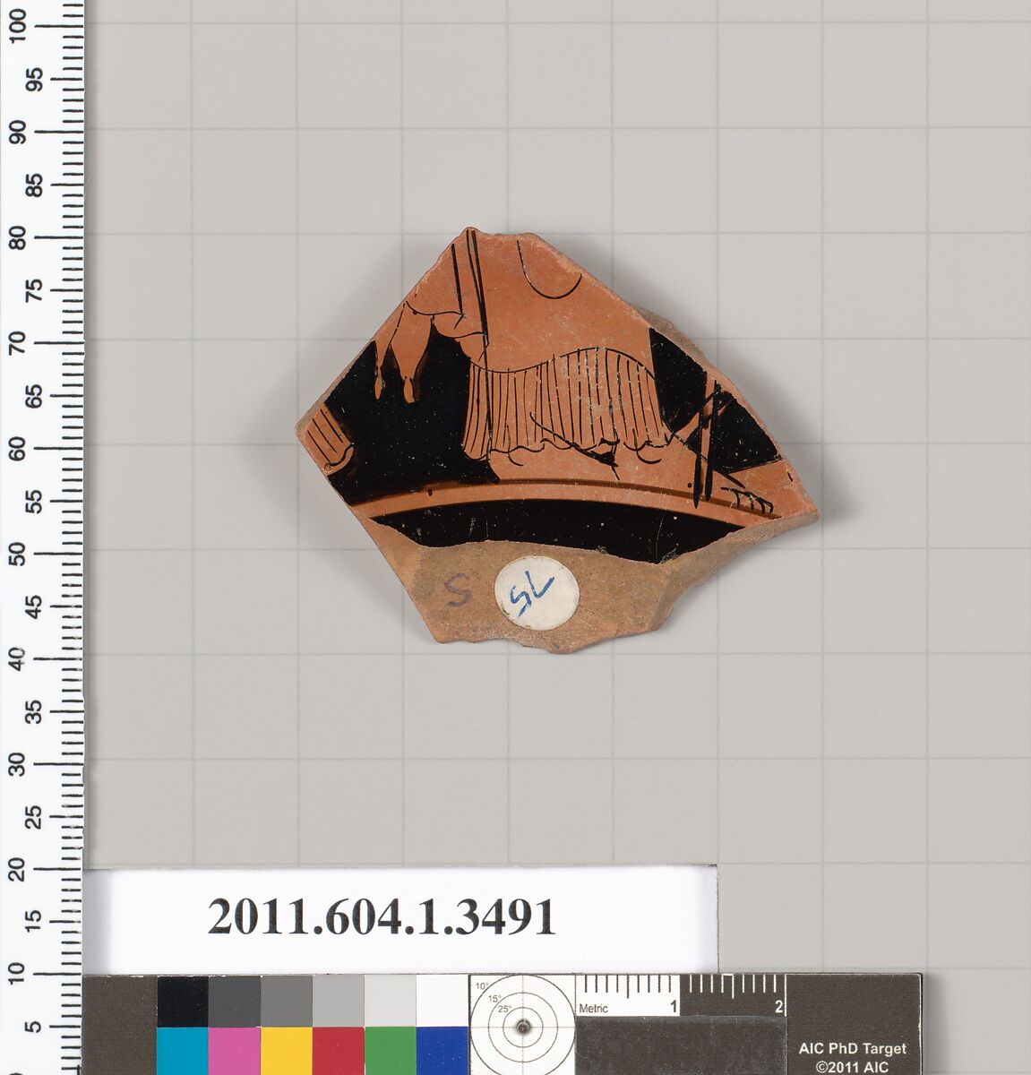 Terracotta fragment of a kylix (drinking cup), Terracotta, Greek, Attic