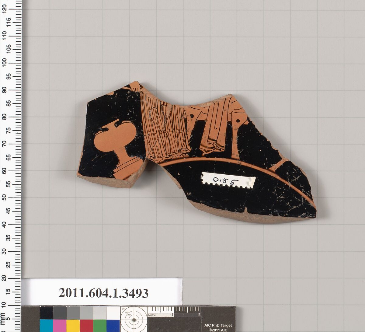 Terracotta fragment of a kylix (drinking cup), Terracotta, Greek, Attic