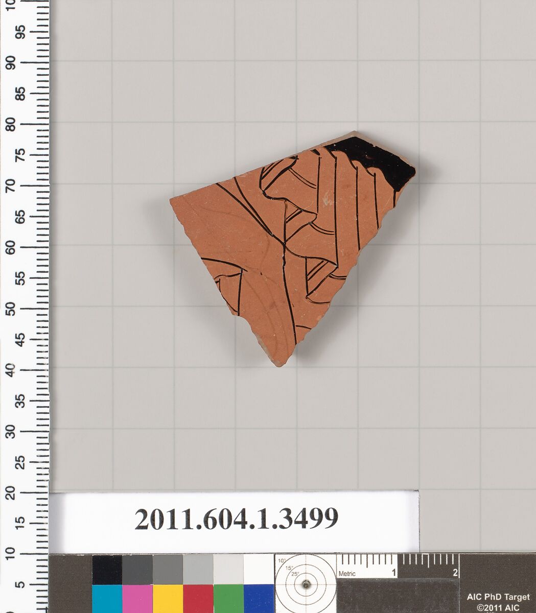Terracotta fragment of a kylix (drinking cup), Terracotta, Greek, Attic