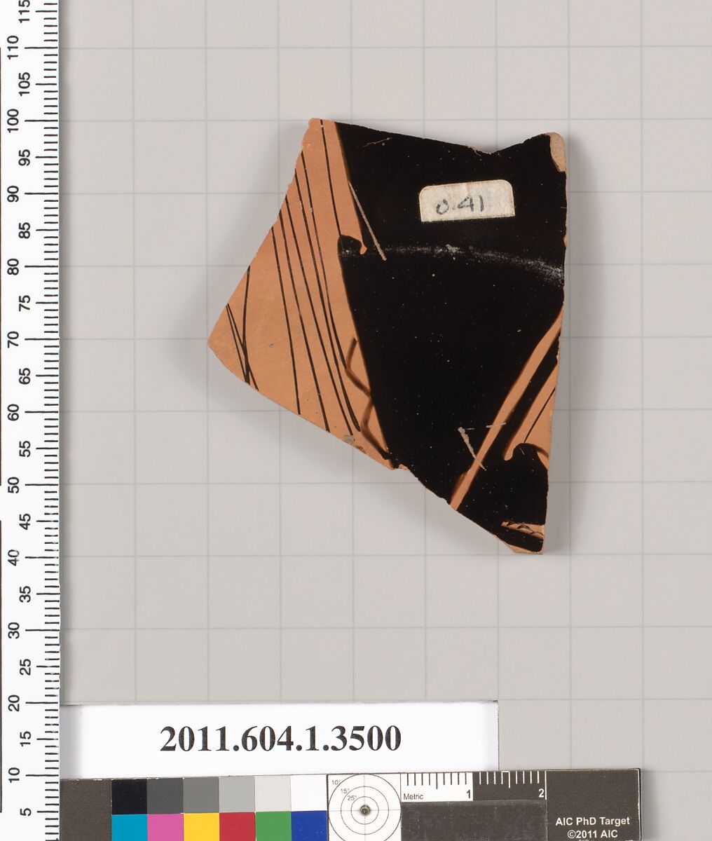 Terracotta fragment of a kylix (drinking cup), Terracotta, Greek, Attic