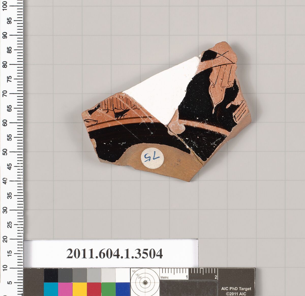 Terracotta fragment of a kylix (drinking cup), Terracotta, Greek, Attic