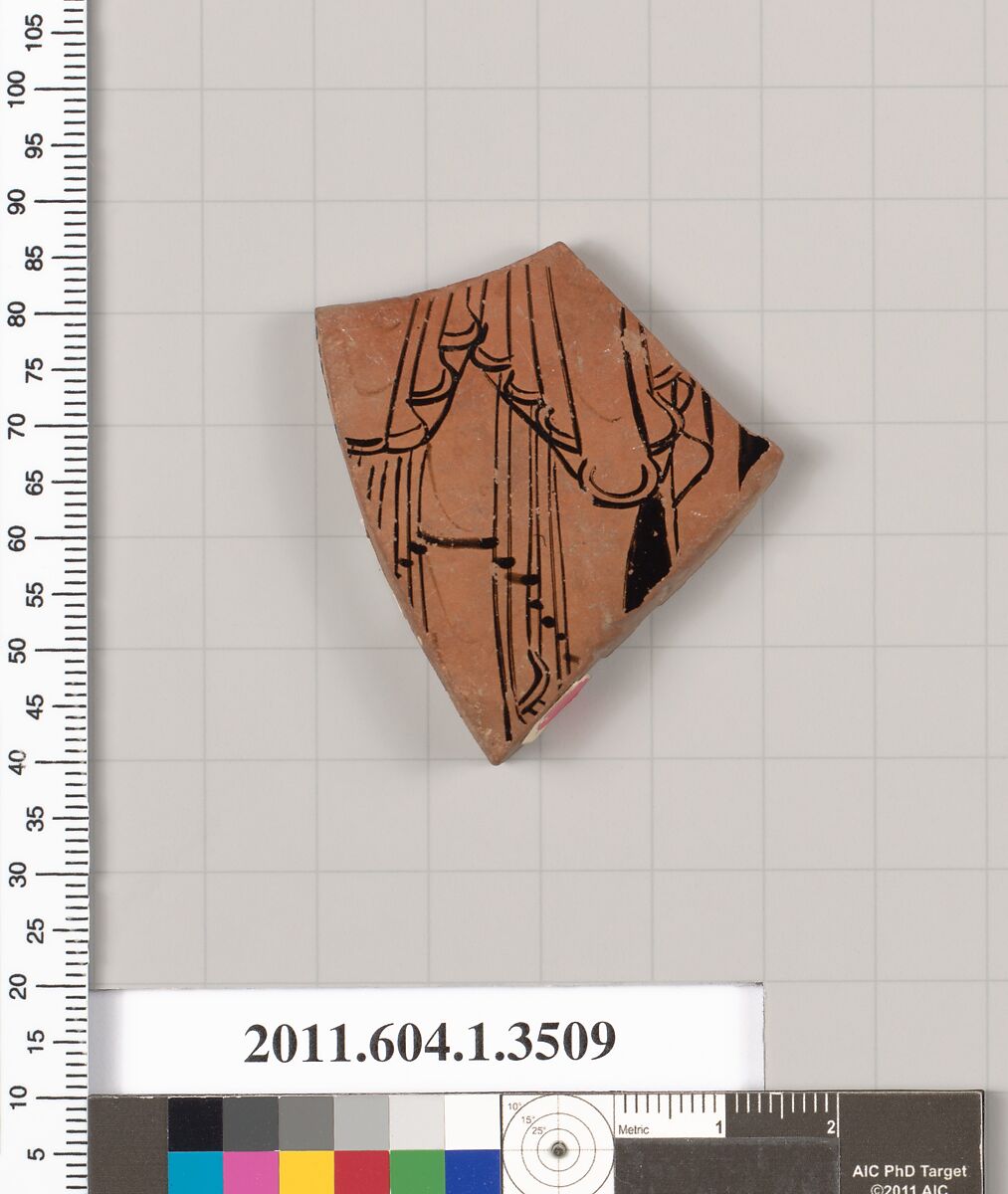 Terracotta fragment of a kylix (drinking cup), Terracotta, Greek, Attic
