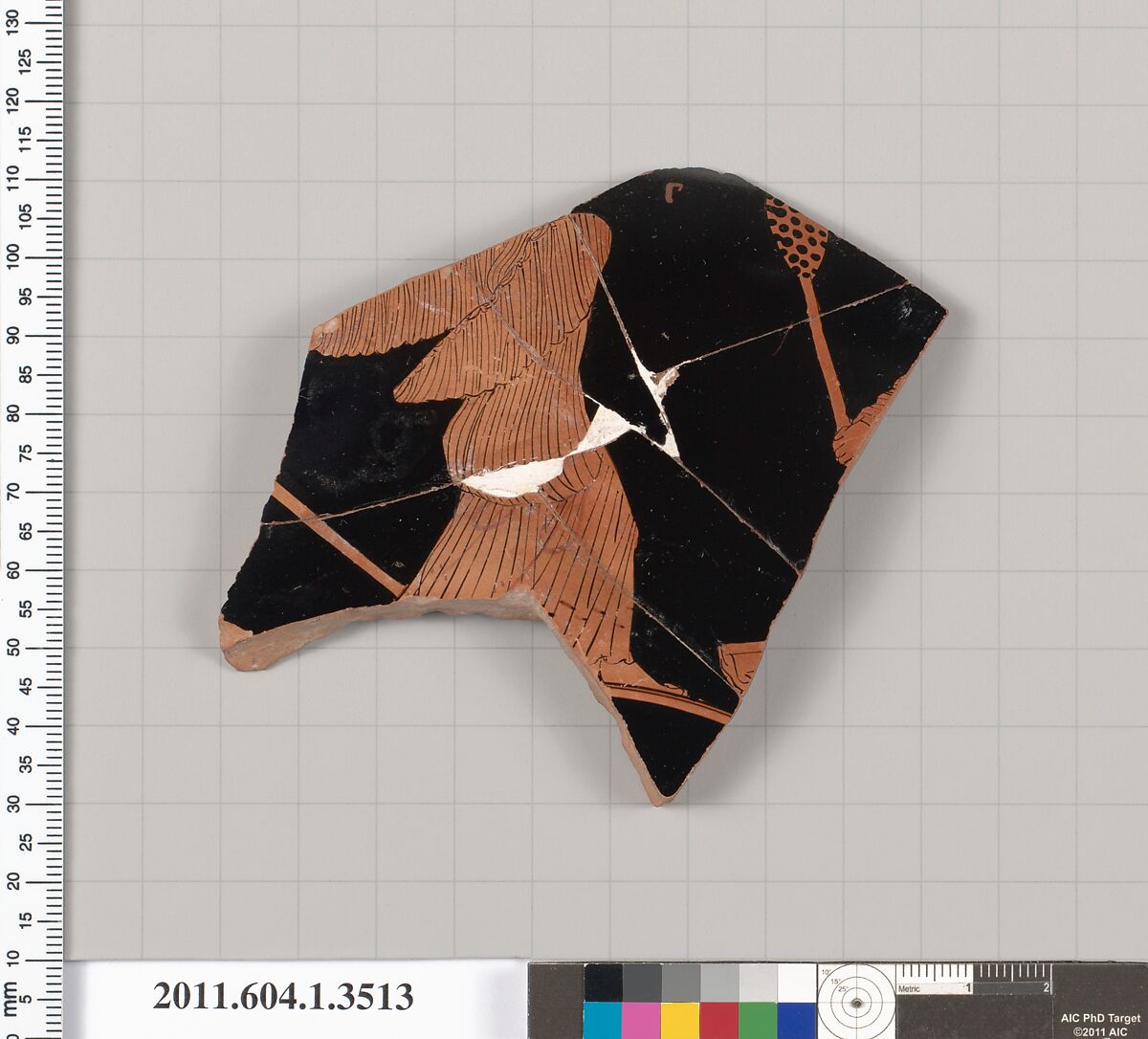 Terracotta fragment of a kylix (drinking cup), Terracotta, Greek, Attic