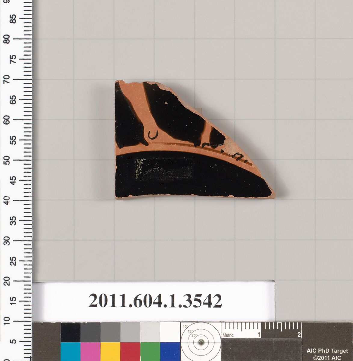 Terracotta fragment of a kylix (drinking cup), Terracotta, Greek, Attic