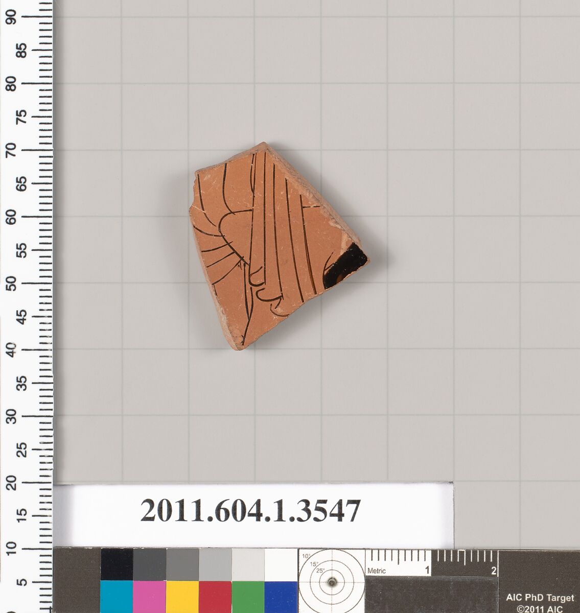 Terracotta fragment of a kylix (drinking cup), Terracotta, Greek, Attic