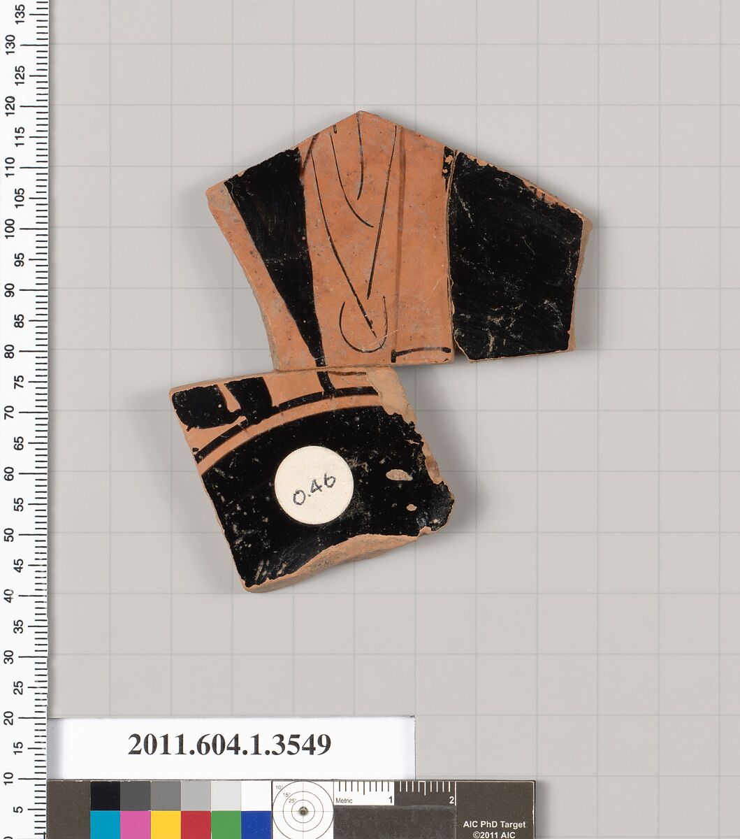 Terracotta fragment of a kylix (drinking cup), Terracotta, Greek, Attic