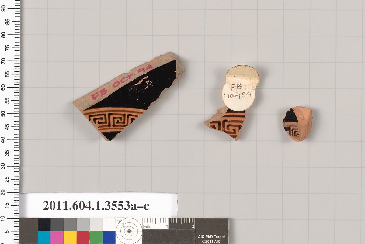 Terracotta fragments of kylikes (drinking cups), Terracotta, Greek, Attic 