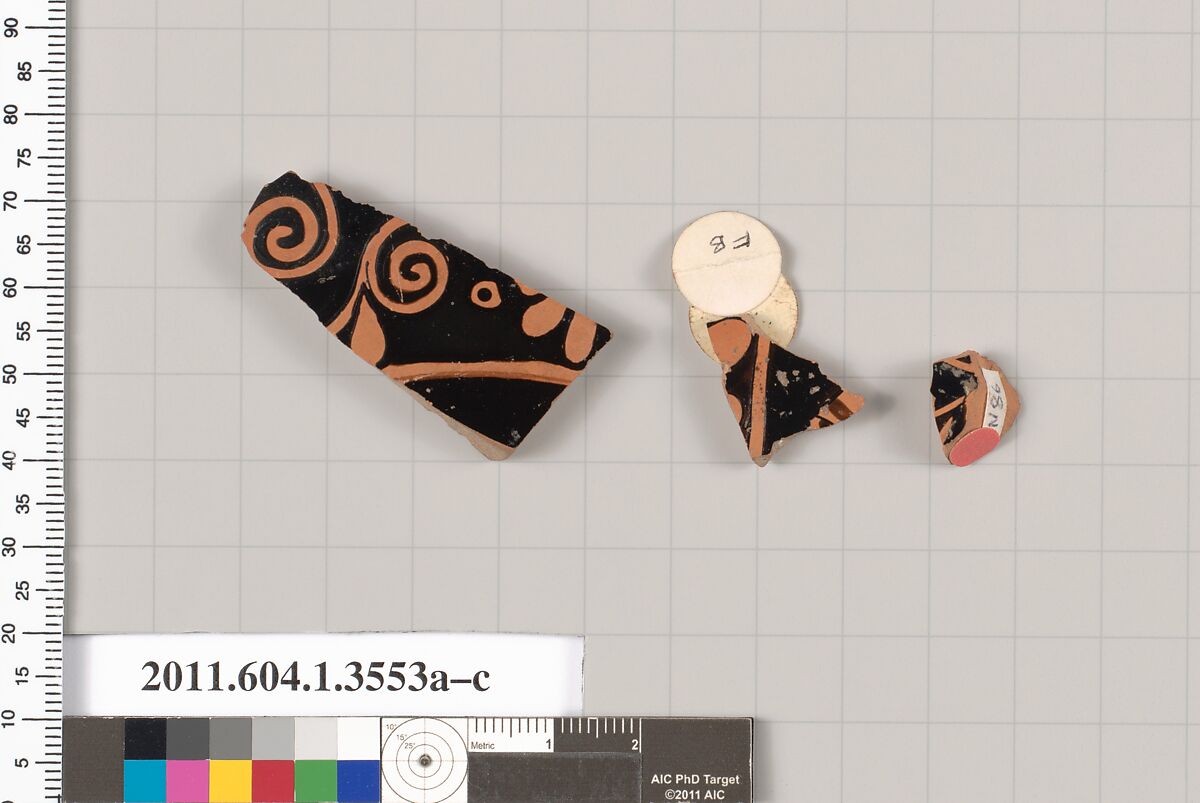 Terracotta fragments of kylikes (drinking cups), Terracotta, Greek, Attic