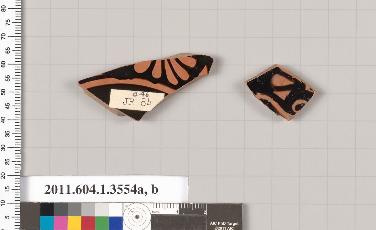 Terracotta fragments of kylikes (drinking cups), Terracotta, Greek, Attic