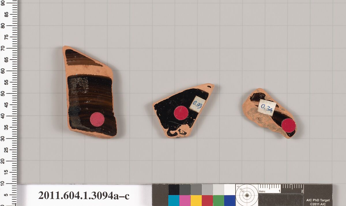 Terracotta fragments of kylikes (drinking cups), Terracotta, Greek, Attic