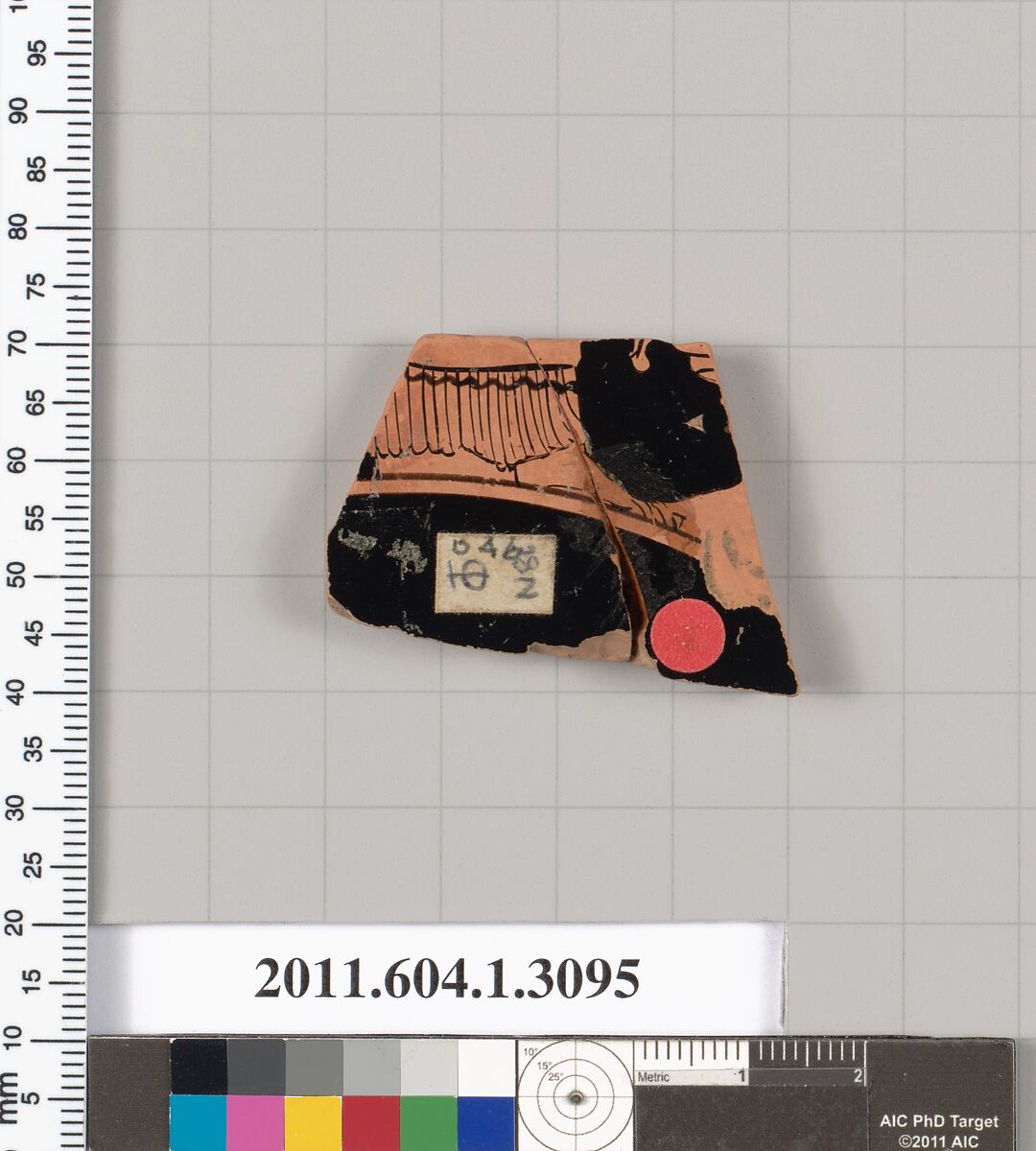 Terracotta fragment of a kylix (drinking cup), Terracotta, Greek, Attic