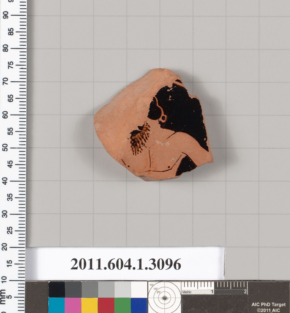 Terracotta fragment of a kylix (drinking cup), Terracotta, Greek, Attic 