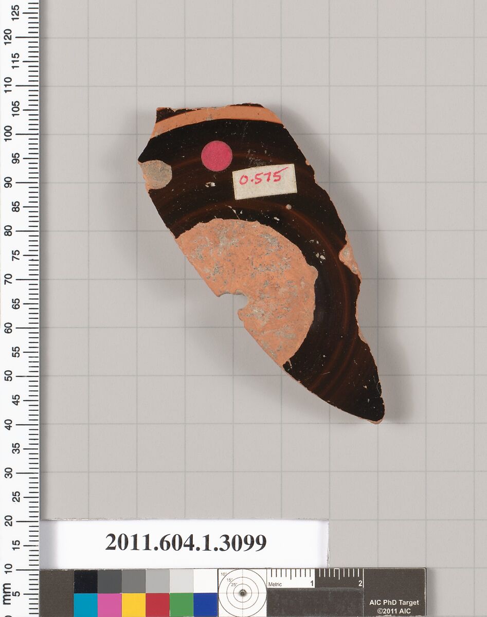 Terracotta fragment of a kylix (drinking cup), Terracotta, Greek, Attic