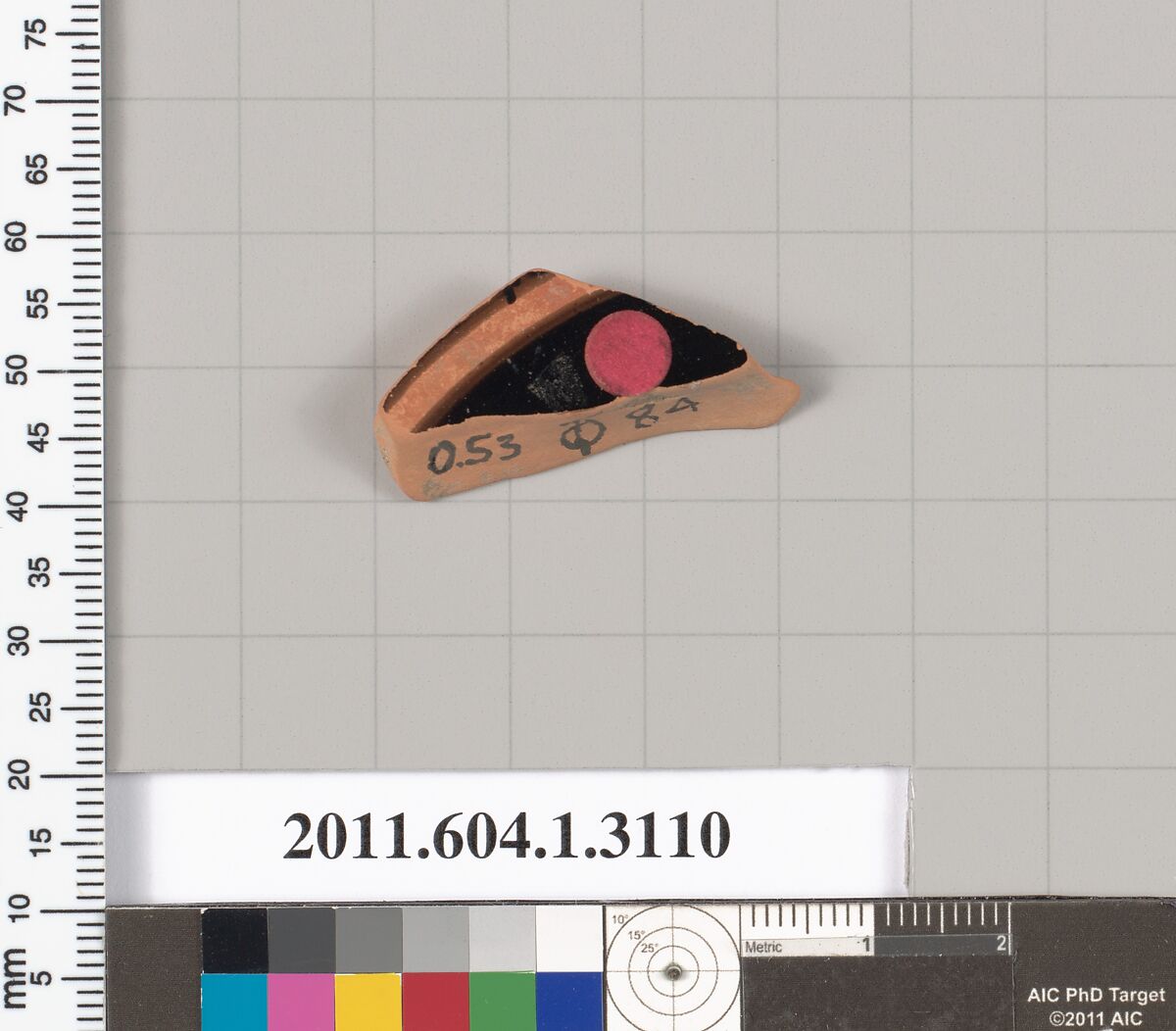 Terracotta fragment of a kylix (drinking cup), Terracotta, Greek, Attic
