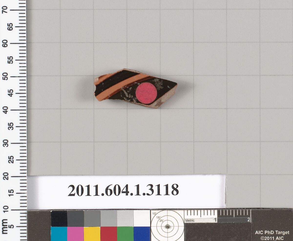 Terracotta fragment of a kylix (drinking cup), Terracotta, Greek, Attic