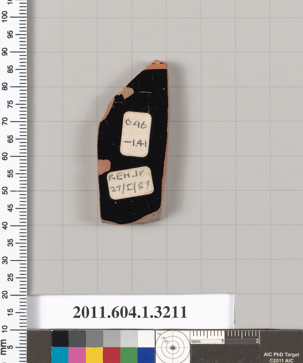 Terracotta fragment of a kylix (drinking cup), Terracotta, Greek, Attic