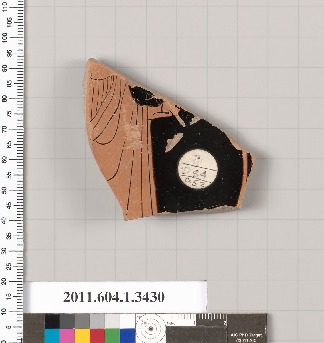 Terracotta fragment of a kylix (drinking cup), Terracotta, Greek, Attic 