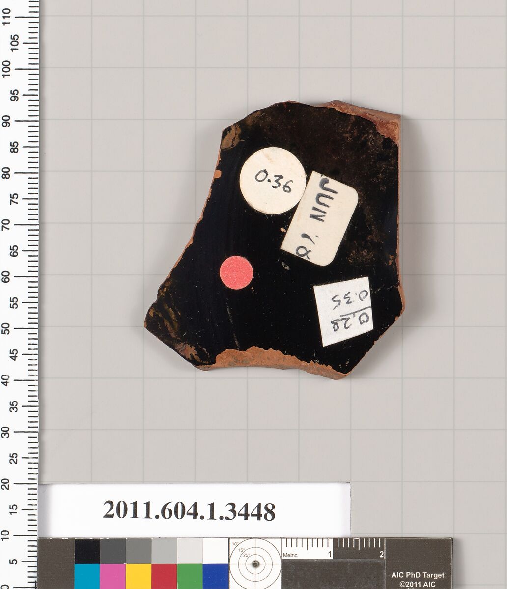 Terracotta fragment of a kylix (drinking cup), Terracotta, Greek, Attic