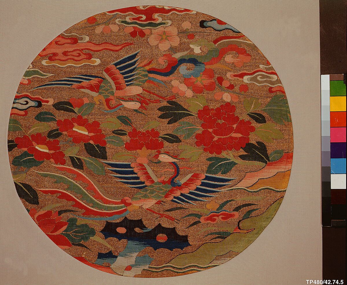 Circular textile with two phoenixes, Silk and metal thread tapestry (kesi), China