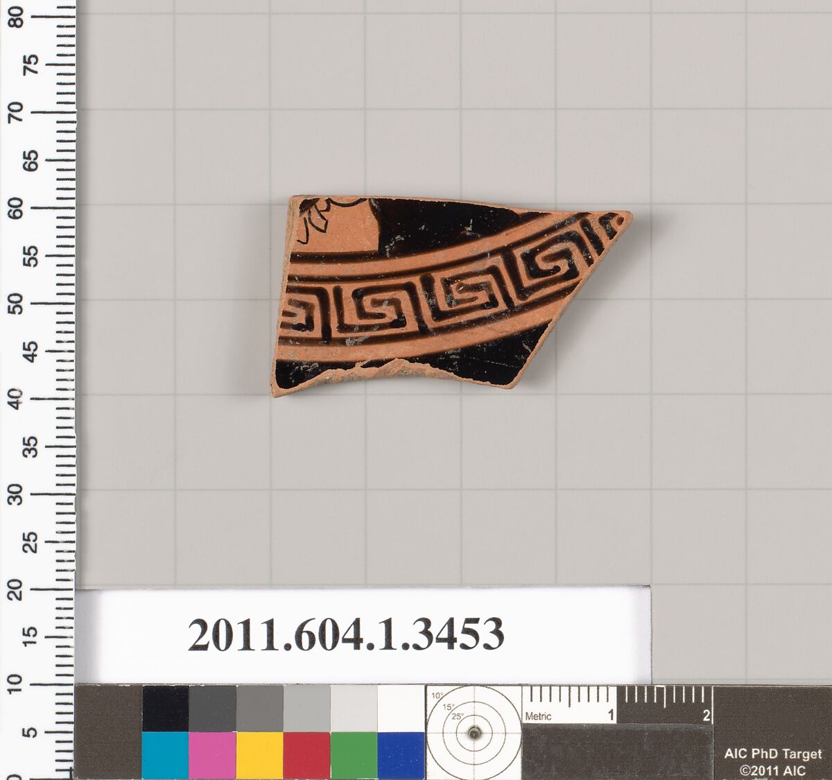 Terracotta fragment of a kylix (drinking cup), Terracotta, Greek, Attic 